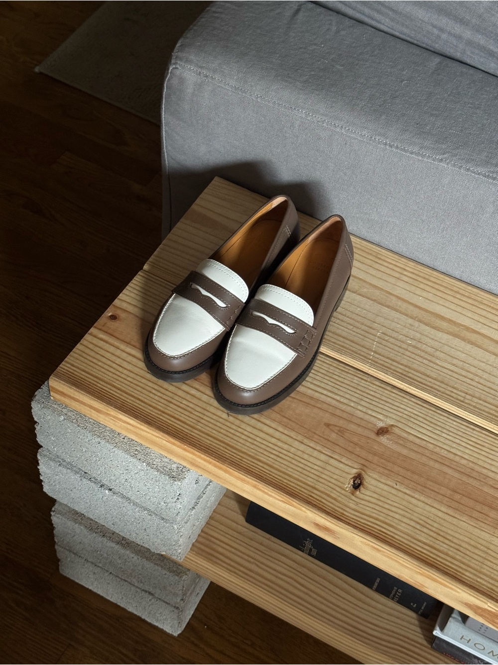 Sezane Two-Tone Brown and White Penny Loafers
